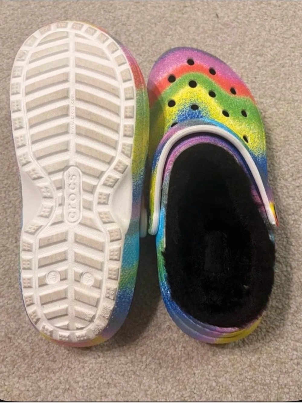 CROCS Kids Rainbow Glitter Classic Clog with Black Lining